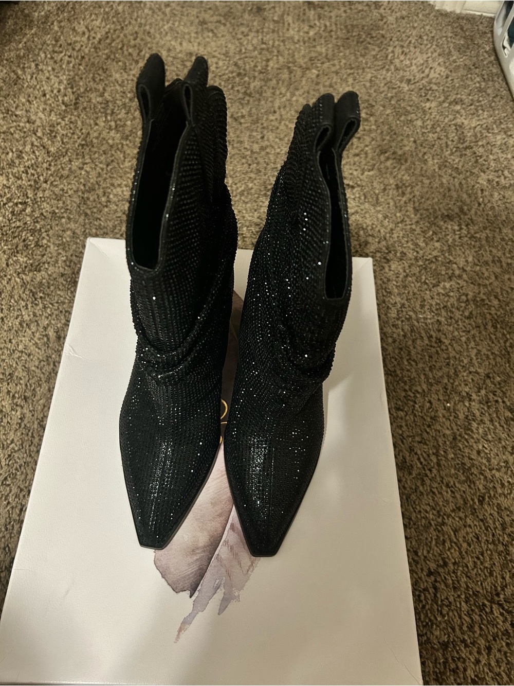 Jessica Simpson Black Glitter Pointed Toe Ankle Boots